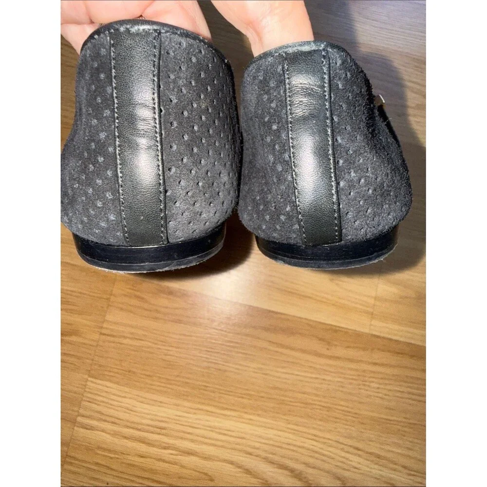 Dolce Vita Baylee Black Suede Perforated Ballet Flats Gold Buckles Size 8